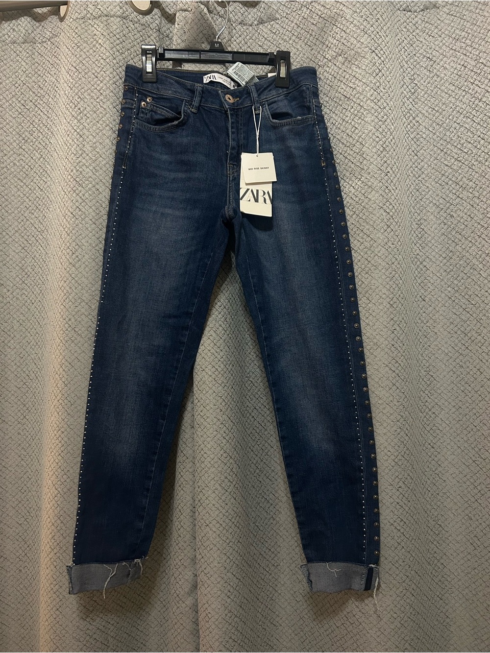ZARA Dark Blue Boyfriend Jeans with Side Studs